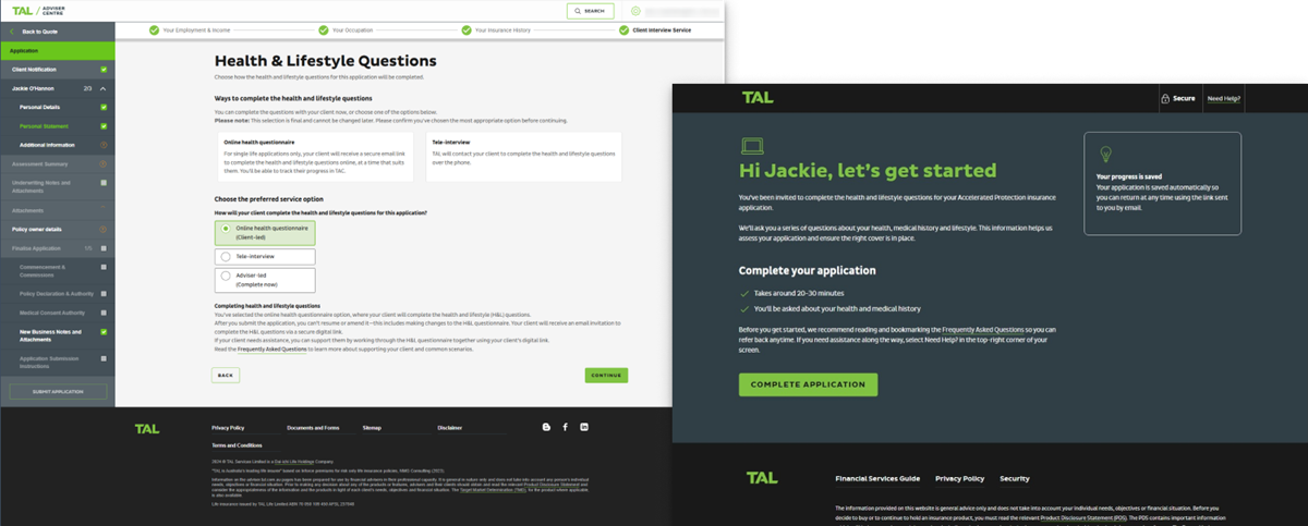 OHQ adviser and client screens